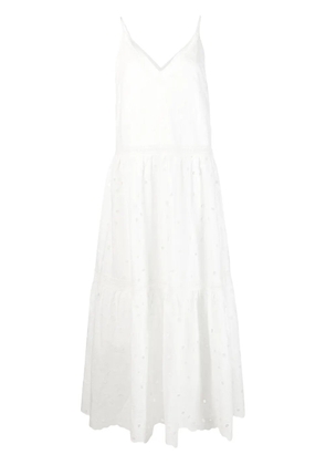 IVY OAK pointelle V-neck flared dress - White