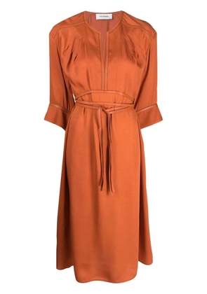 Yves Salomon belted-waist midi dress - Orange