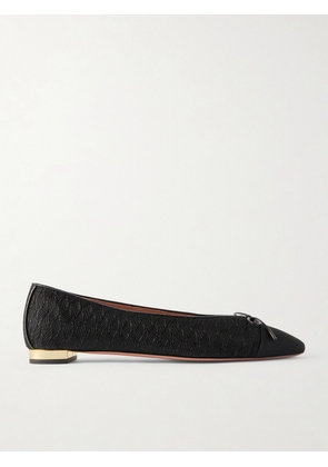 Aquazzura - Gioia Bow-detailed Grosgrain And Leather-trimmed Crocheted Ballet Flats - Black - IT36,IT36.5,IT37,IT37.5,IT38,IT38.5,IT39,IT39.5,IT40,IT40.5,IT41,IT41.5,IT42