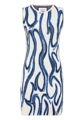 Philipp Plein patterned-jacquard flame-motif mini dress - White