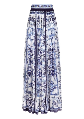 Dolce & Gabbana Majolica-print silk maxi skirt - Blue