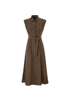 Brunello Cucinelli classic-collar belted sleeveless midi dress - Brown
