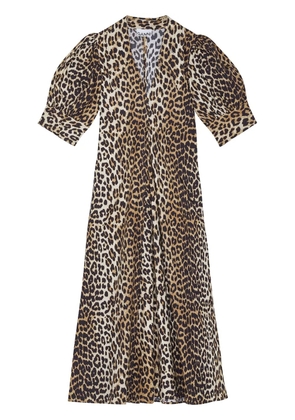 GANNI leopard-print organic cotton midi dress - Brown