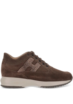 Hogan crystal-embellished suede sneakers - Brown