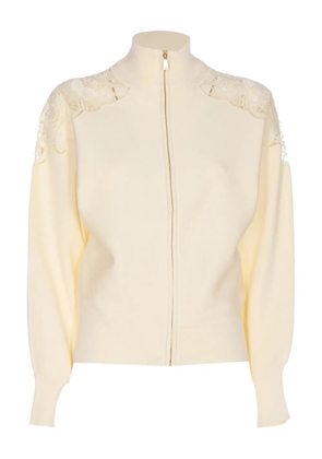 TWINSET lace-insert zip-front cardigan - Neutrals