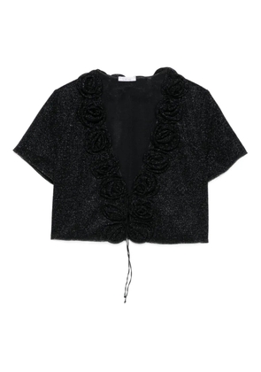 Oséree rose-embellished glitter-detail top - Black