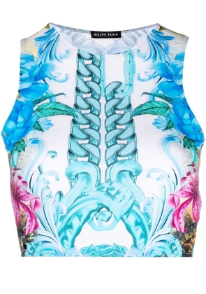 Philipp Plein Hawaii-print cropped top - Blue