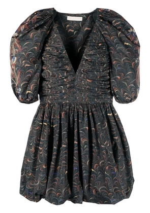 Ulla Johnson marbled puff-sleeve ruched dress - Green