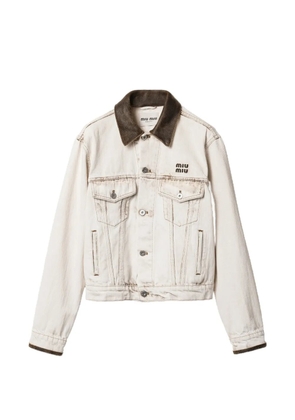Miu Miu bleached leather-collar denim jacket - Neutrals