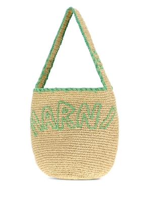 Marni large logo-embroidered raffia tote bag - Neutrals