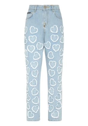 Philipp Plein logo-patch cotton tapered jeans - Blue