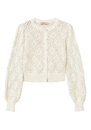 TWINSET diamond-pattern faux-pearl cardigan - White