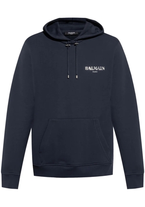 Balmain logo-graphic drawstring hoodie - Blue