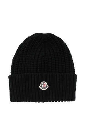 Moncler ribbed logo beanie hat - Black