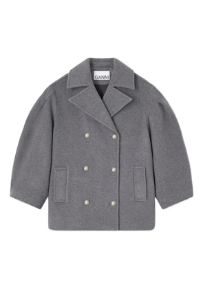 GANNI balloon-sleeves double-breasted coat - Grey