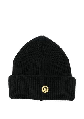 BARROW smiley-patch cotton beanie - Black