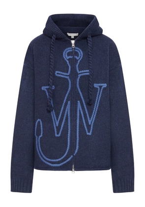 JW Anderson anchor-embroidery wool zip-up hoodie - Blue