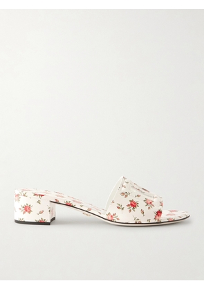 Dolce & Gabbana - Bianca Cutout Floral-print Leather Mules - White - IT35,IT36,IT37,IT37.5,IT38,IT38.5,IT39,IT39.5,IT40,IT41,IT42