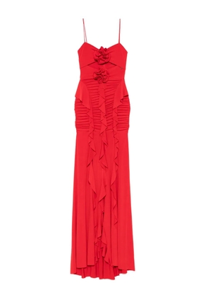 NISSA floral-appliqué ruffled maxi dress - Red