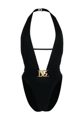 Dolce & Gabbana logo-plaque plunge swimsuit - Black