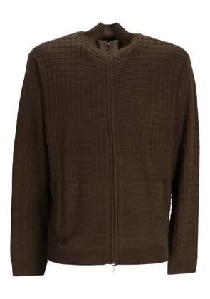 Emporio Armani grid-pattern zip-up cardigan - Brown