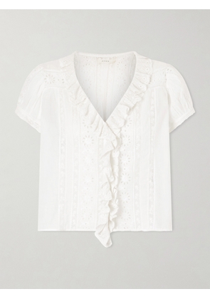 DÔEN - Clairette Cropped Ruffled Lace-trimmed Organic Cotton-voile Top - White - xx small,x small,small,medium,large,x large,xx large