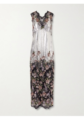 RABANNE - Embellished Lace-trimmed Chainmail Midi Dress - Silver - FR 38,FR 40