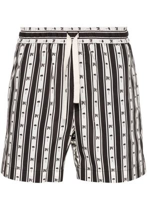 Palm Angels monogram-print striped shorts - Neutrals