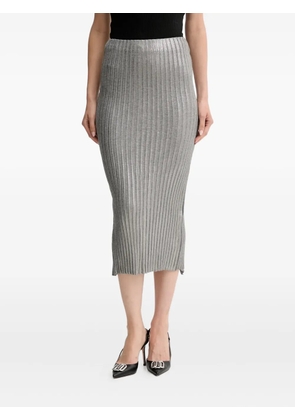 SIMONA CORSELLINI ribbed split-detail midi skirt - Silver
