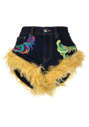 AREA wool-trim denim shorts - Blue