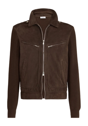 Brunello Cucinelli ribbed-knit suede jacket - Brown