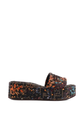 FENDI embroidery-logo platform sandals - Brown