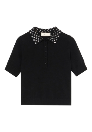 Blumarine embroidered wool polo shirt - Black