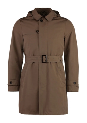 Moorer removable-hood belted trench coat - Brown