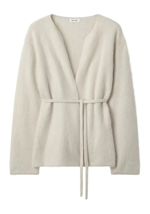 Soft Goat V-neck tie brushed cardigan - Neutrals