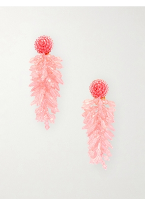 Oscar de la Renta - Cluster Tasseled Beaded Gold-tone Clip Earrings - Pink - One size