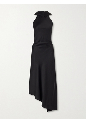 SIMKHAI - Monica Asymmetric Tie-detailed Satin Halterneck Midi Dress - Black - US0,US2,US4,US6