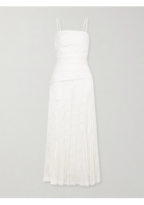 SIMKHAI - Annalise Pleated Lace And Cotton-poplin Midi Dress - Ivory - US0,US2,US4,US6,US8