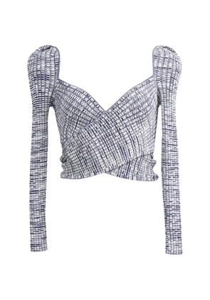 Self-Portrait ribbed-knit wrap-over top - White