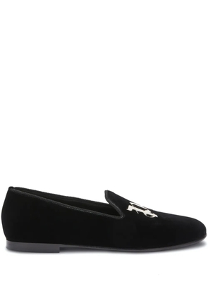 Palm Angels monogram-embroidered suede loafers - Black