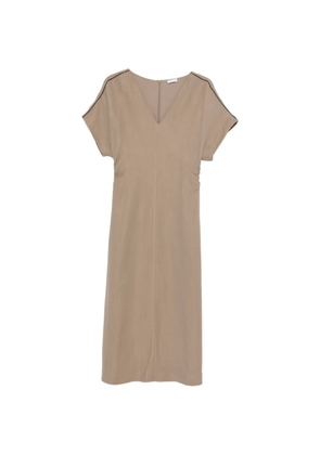 Brunello Cucinelli V-neck detailed midi dress - Neutrals