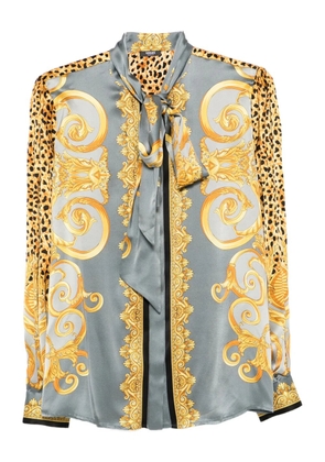 Versace cheetah foulard silk lavallière shirt - Grey