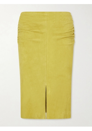 STOULS - Ooma Ruched Suede Midi Skirt - Green - xx small,x small,small,medium,large