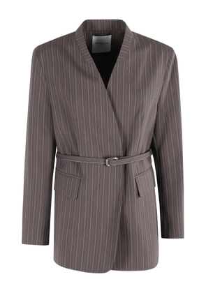 Isabelle Blanche pinstripe belted jacket - Brown