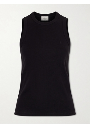 SAINT LAURENT - Embroidered Ribbed Cotton Tank - Black - x small,small,medium,large