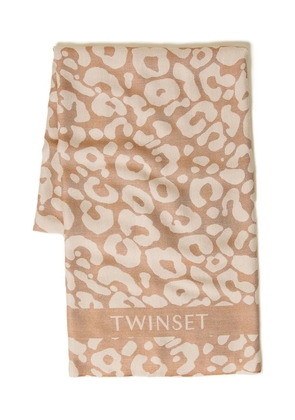 TWINSET leopard-print fringed scarf - Brown