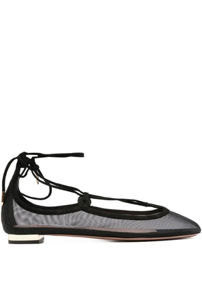 Aquazzura lace-up mesh flat pumps - Black