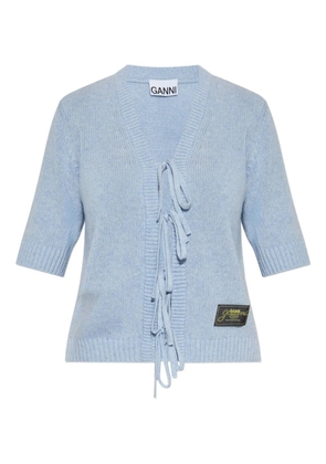 GANNI tie-fastening half-sleeved cardigan - Blue