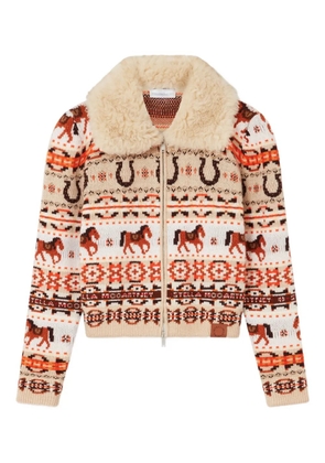 Stella McCartney textured-collar patterned jacket - Neutrals