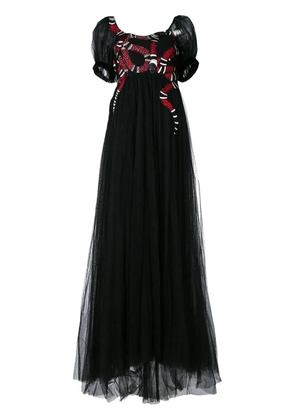 Gucci snake embroidered tulle gown - Black